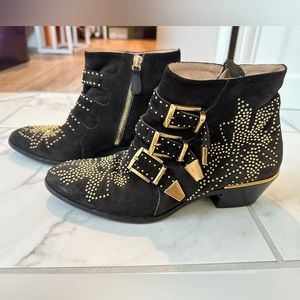 Chloe Brown Studded Velvet Susanna Boots